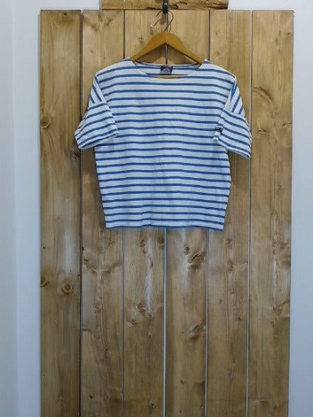 Blue and White Stripe Saint James Adult Women Top, Medium